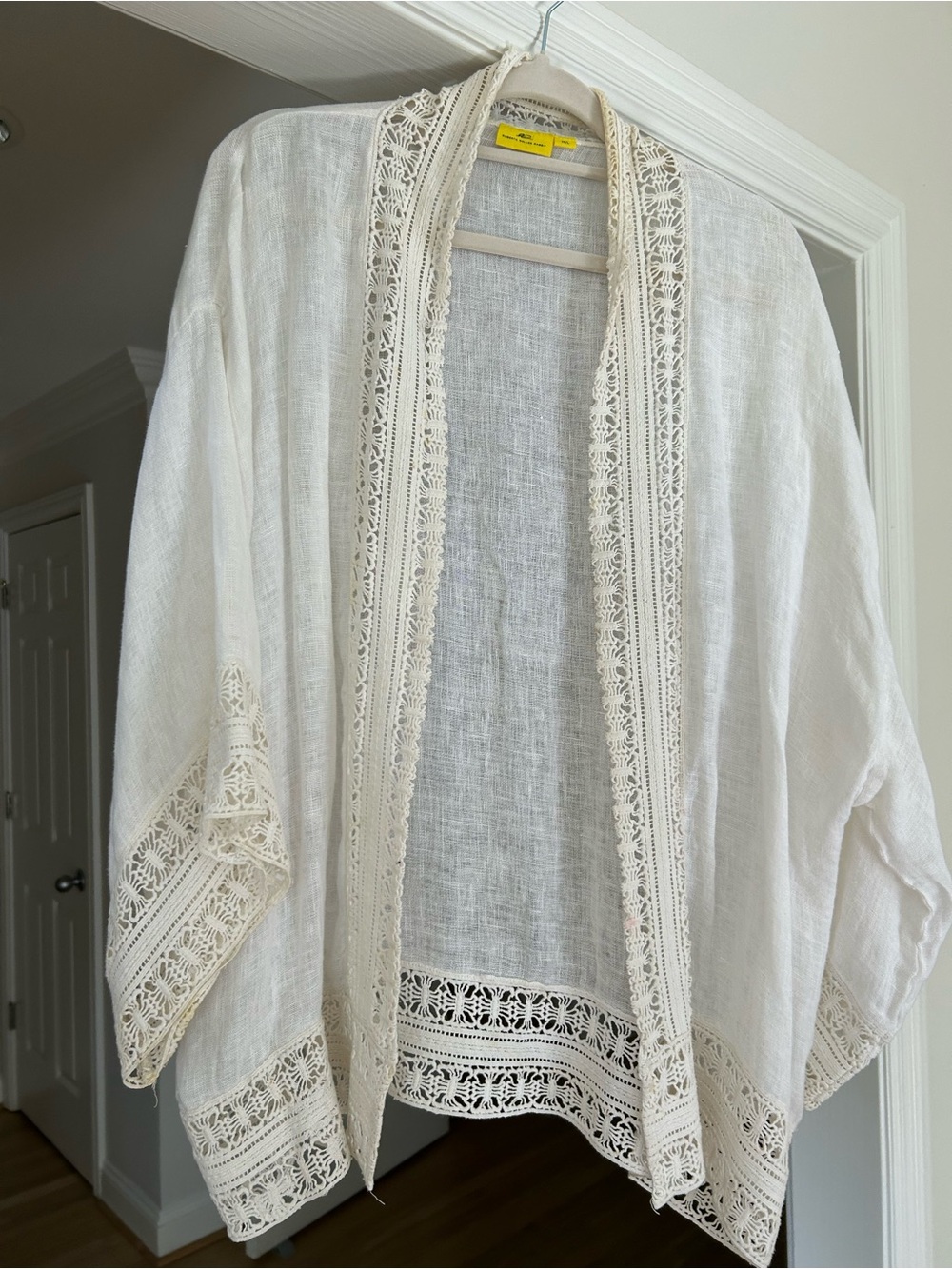 Roberta Roller Rabbit Ivory Linen Lace-Trim Open Kimono